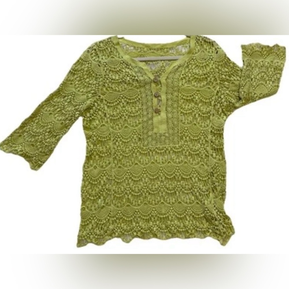 Boho Crochet Lime Green‎ Tunic Top Coastal Cowgirl Festival Cottagecore Sz XL - Picture 4 of 8
